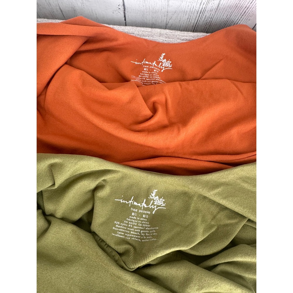 Free People Intimately Bodysuit Set 2 Olive Green Burnt Orange V-Neck M/L